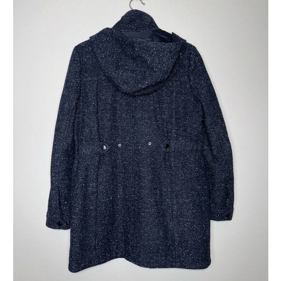 Veronica Beard Tawny Wool Blend Hooded Parka/Coat Navy Blue Tweed Size Small - Picture 9 of 10